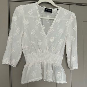 The Kooples White Embroidered V-neck Blouse Top